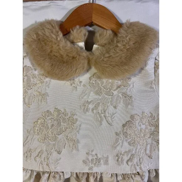 Janie & Jack Dress White Faux Fur Collar Tulle Holiday Party Size 7 Years    E14 - Picture 3 of 7